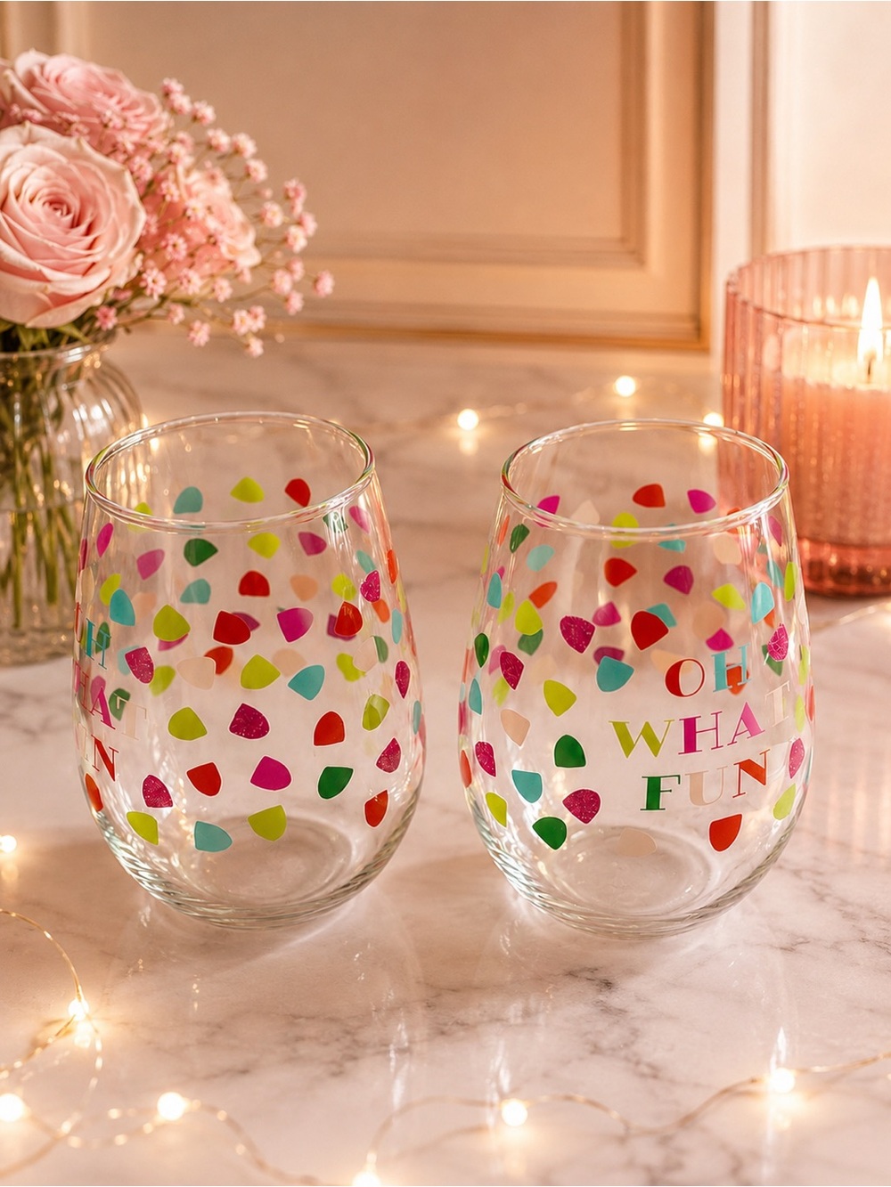 Stemless Wine Glasses “Oh What Fun” - Set of 2